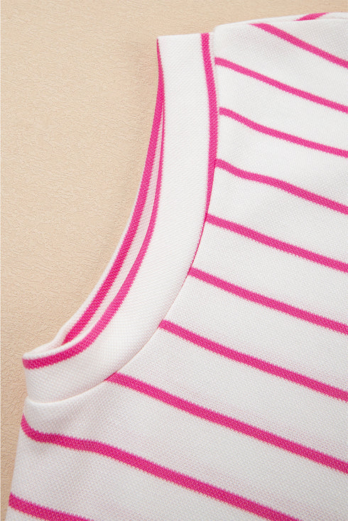 Striped Padded Shoulder Muscle Tee And Wide Leg Pants Lounge Set